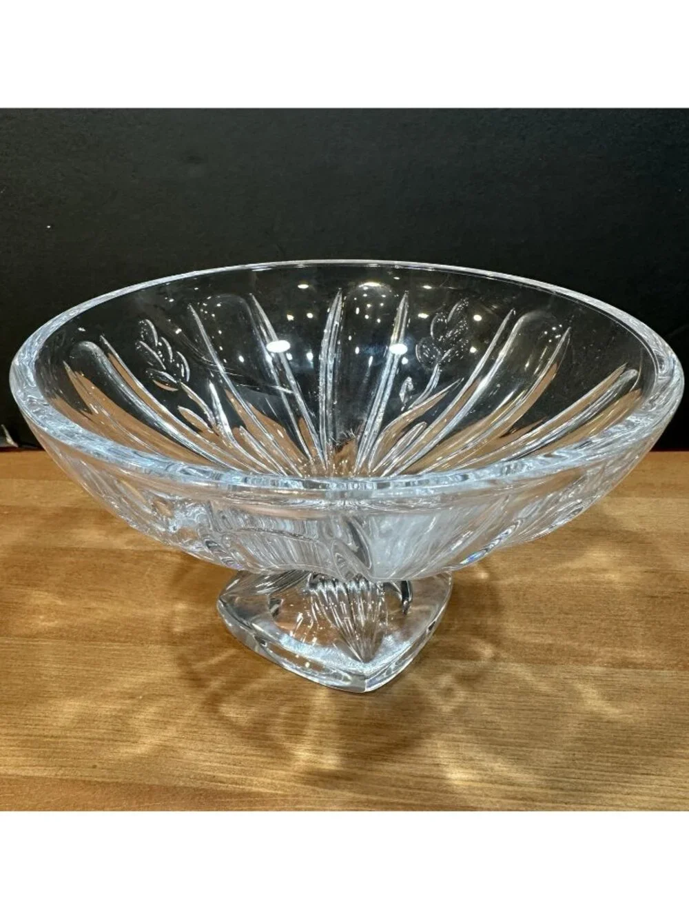 Vintage Crystal Footed Bowl Pedestal Candy Dish Starburst Fan 6.25